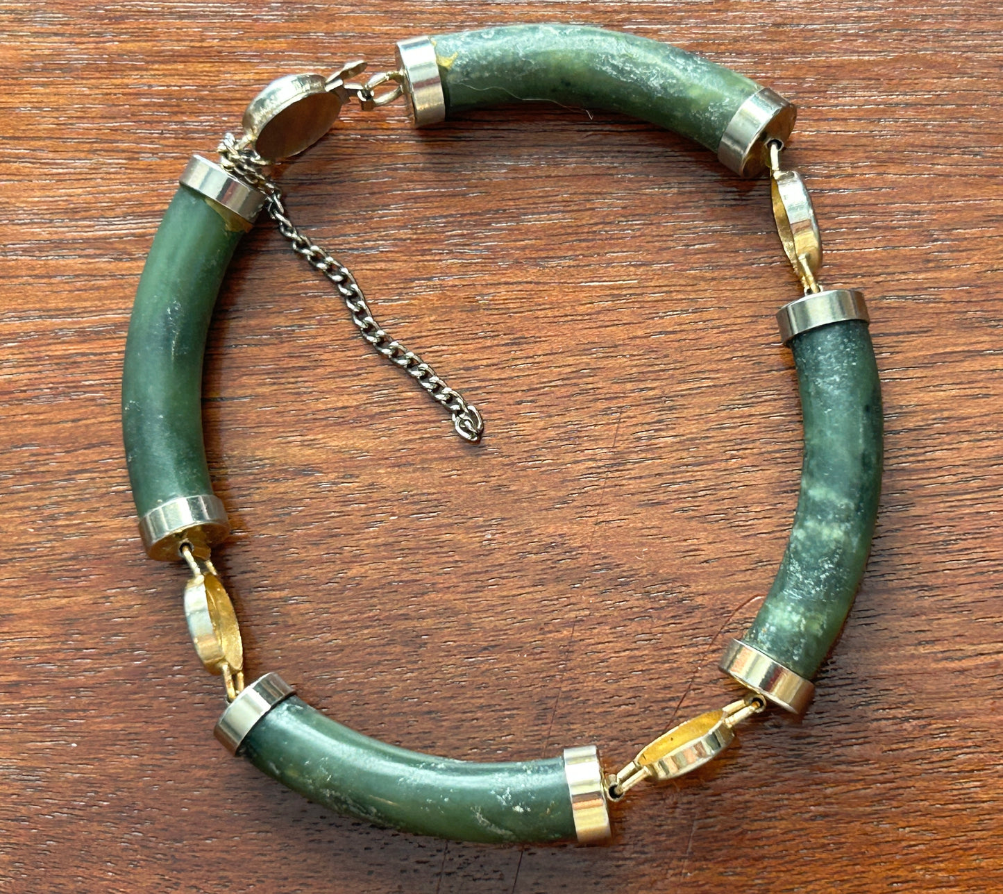 Vintage Gold Tone Faux Jade Bar Link Bracelet