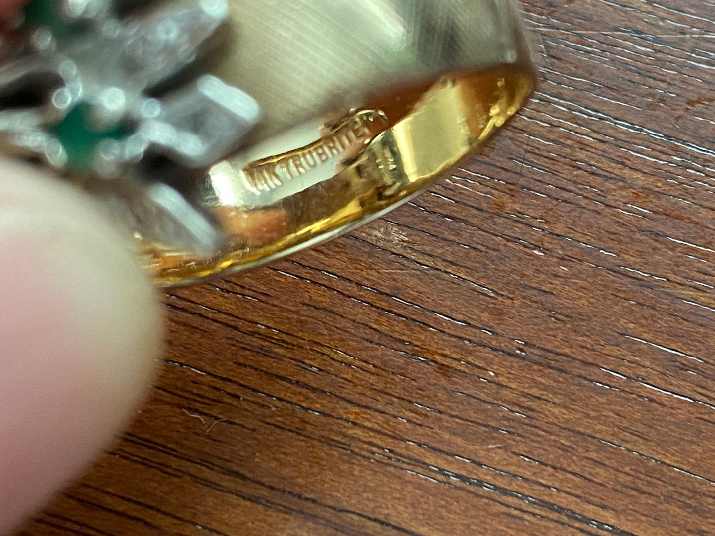 Vintage Trubrite 14k Yellow Gold Emerald Diamond Cocktail Ring Sz 8.25