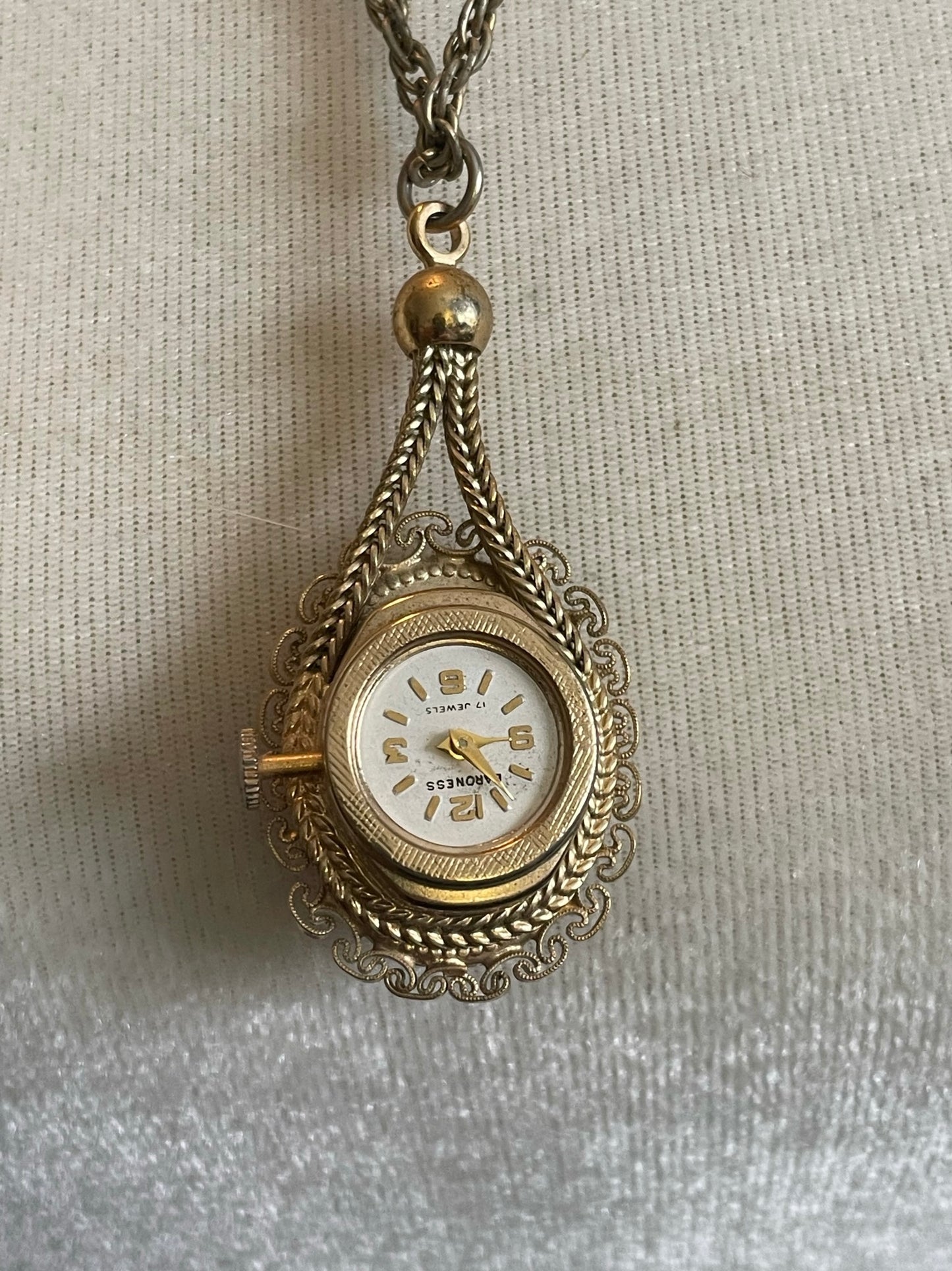 Vintage RARE Baroness Manual Wind Real Cameo Pendant Watch Necklace