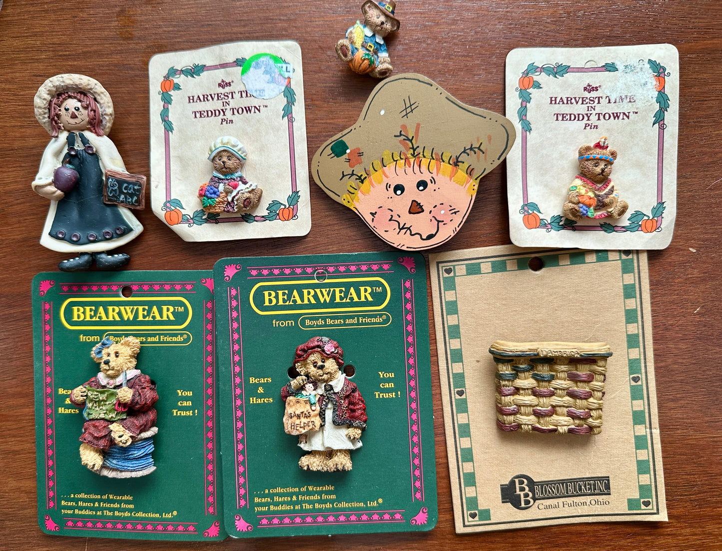 Brooch Pin Lot Boyds Bear Teddy Wood Resin Cute