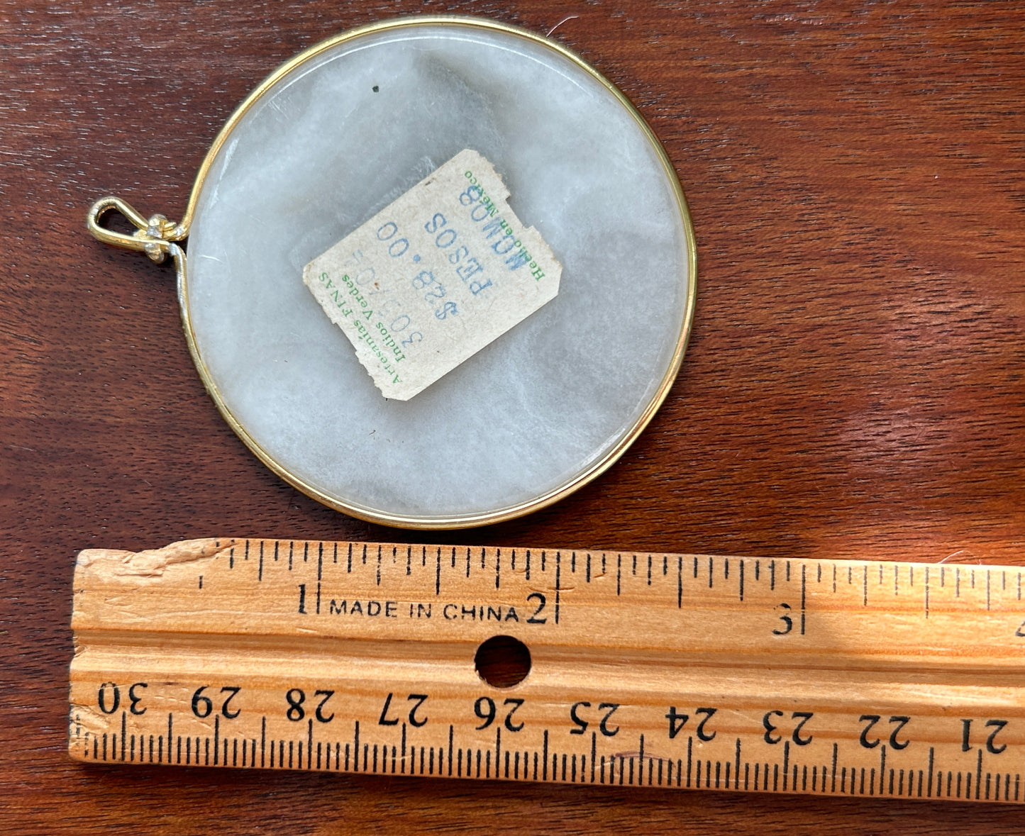 Vintage Aztec Sun Dial Etched White Stone Gold Tone Pendant