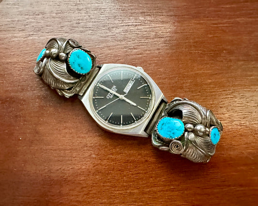 Vintage Signed Jim Yazzie Sterling Silver 925 Turquoise Navajo Watch Band