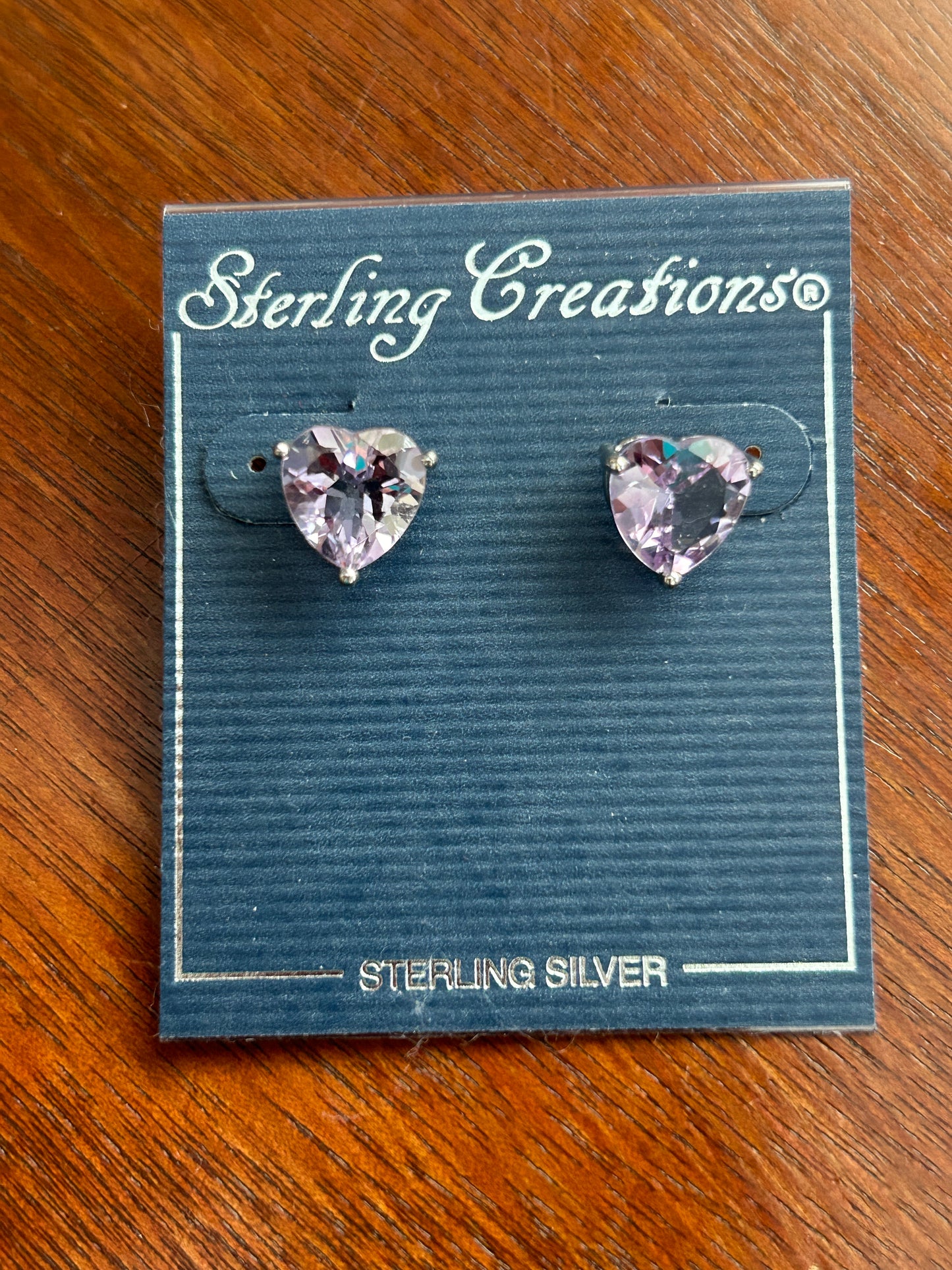 NOS Sterling Silver 925 Heart Shaped Amethyst Stud Earrings