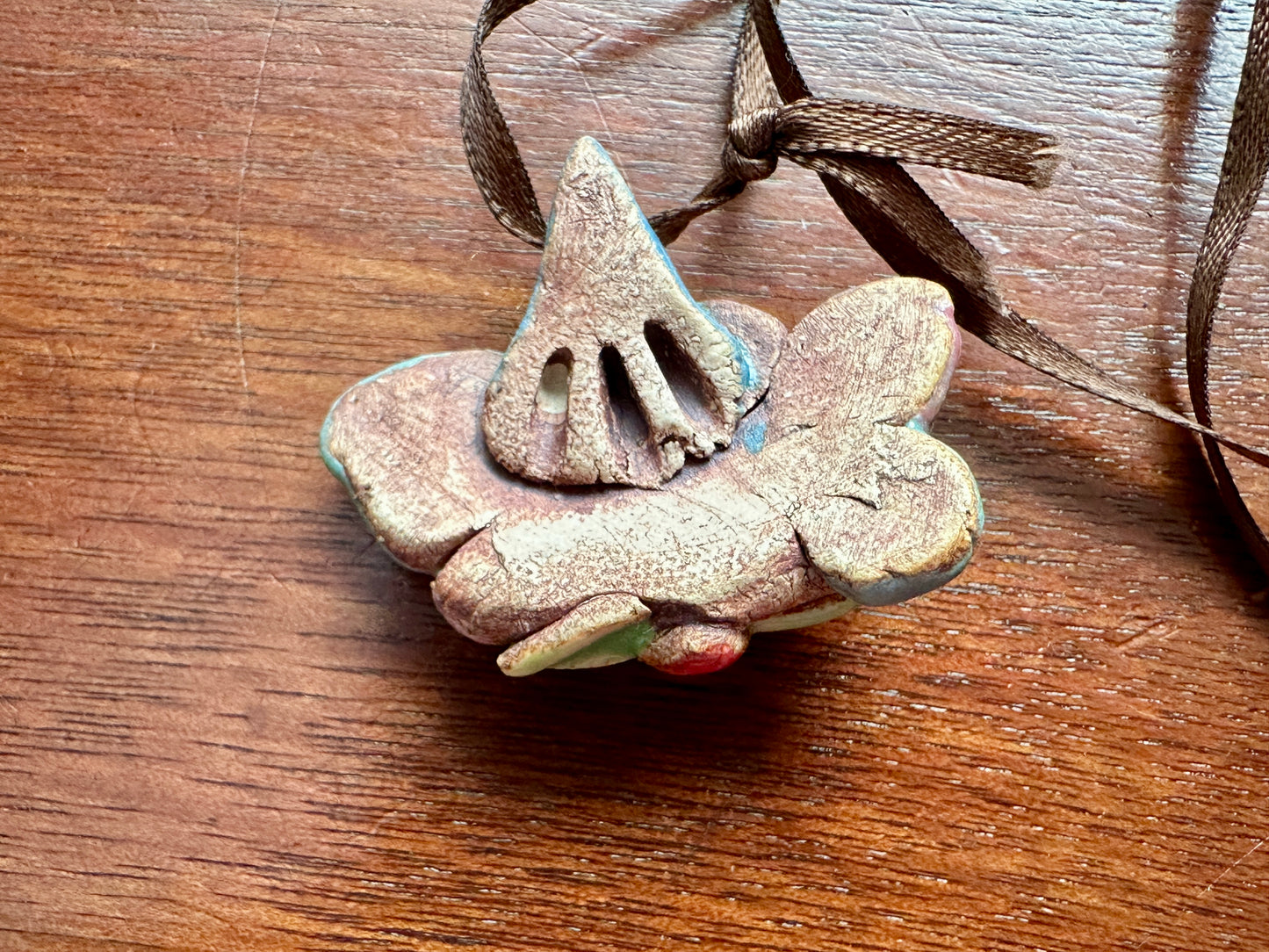Vintage Glazed Ceramic Art Pierced Pendant Pastel Fish Necklace Pendant
