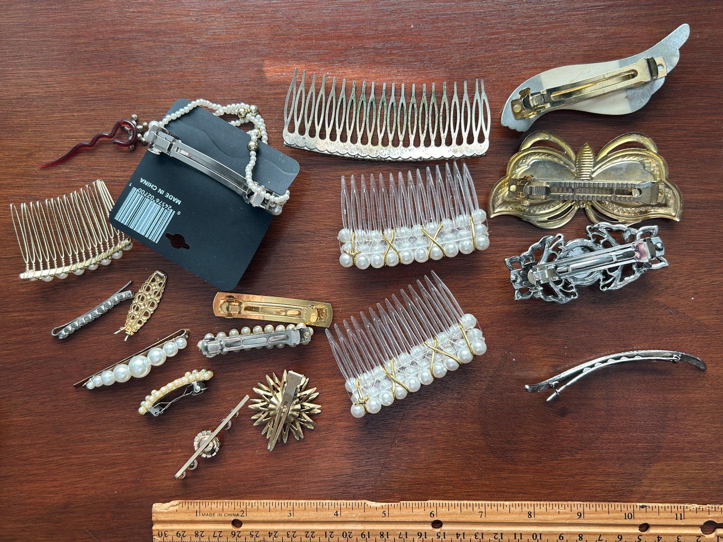 Vintage to Now Hair Accessories Lot Clips Combs Barrettes Faux Pearls Rhinestone