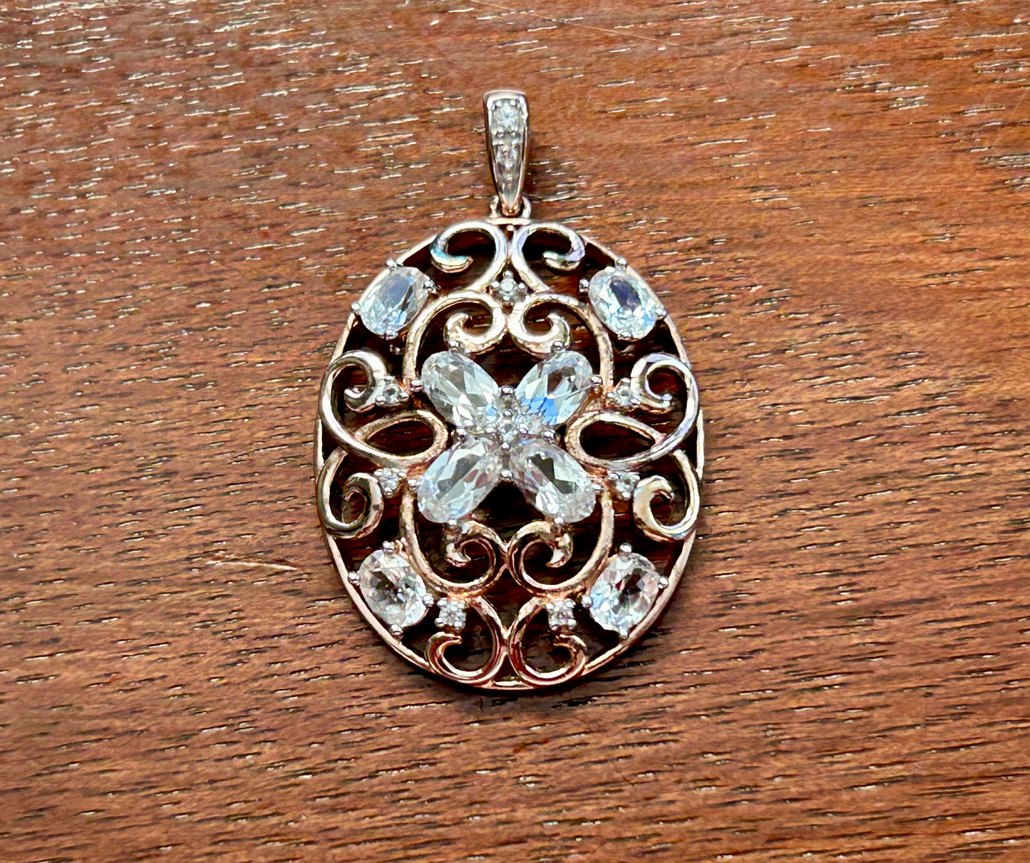 14k Yellow Gold over Sterling Silver 925 CZ Filigree Oval Necklace Pendant