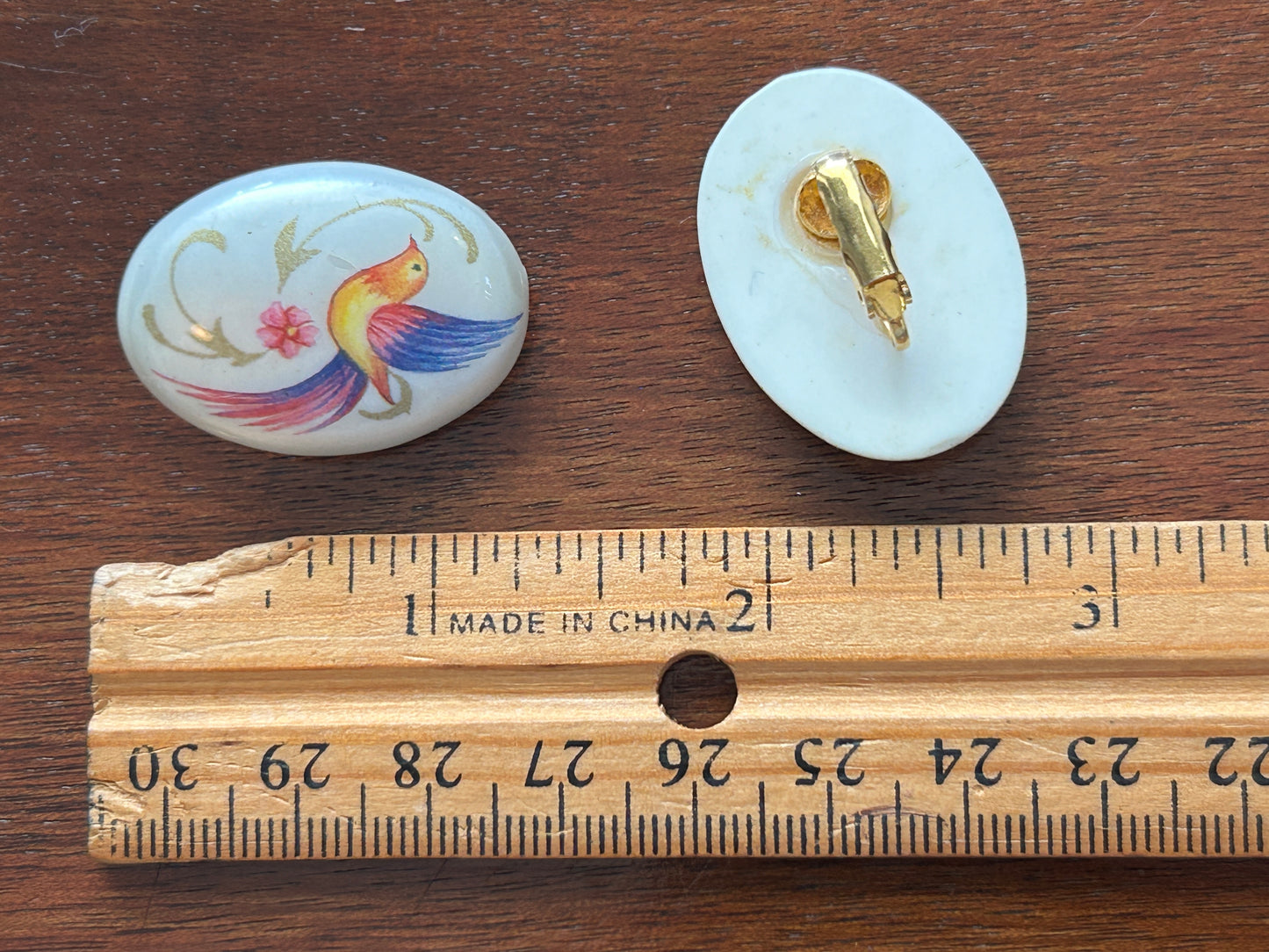 Vintage Avon Plume Faux Pearl Bird Floral Clip On Earrings