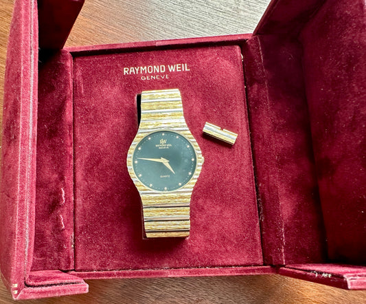 Vintage Raymond Weil 18k Yellow Gold Electro Gold Plate Wristwatch in Box