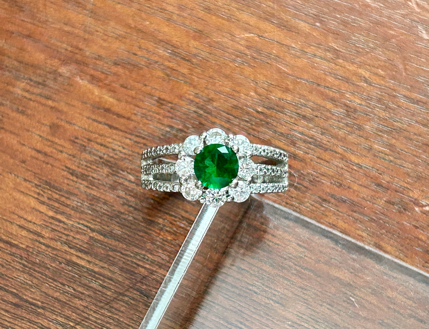 Sterling Silver 925 CZ Green White Faux Emerald Cluster Ring Sz 6.75