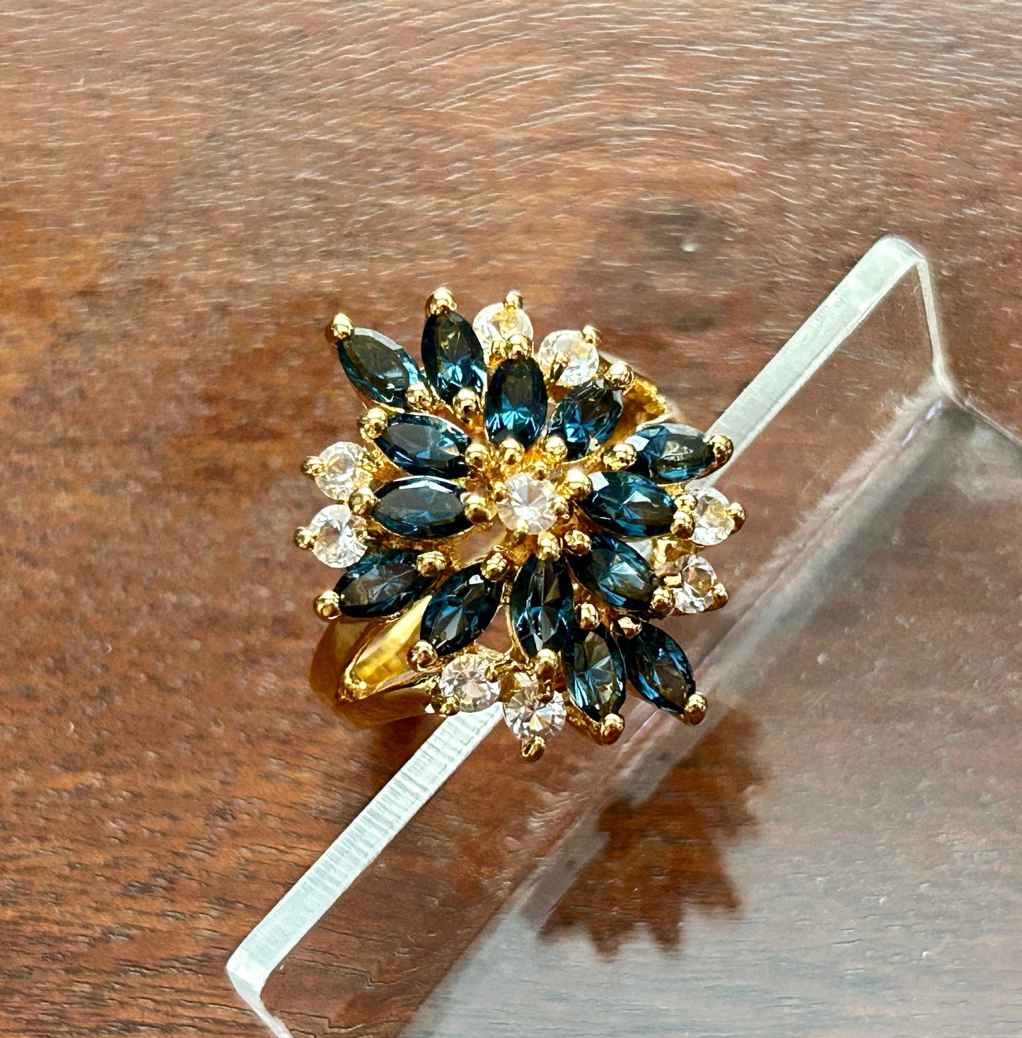 Palm Beach by Seta Gold Plate Designer Cocktail Ring Rhinestone Cluster Sz 10