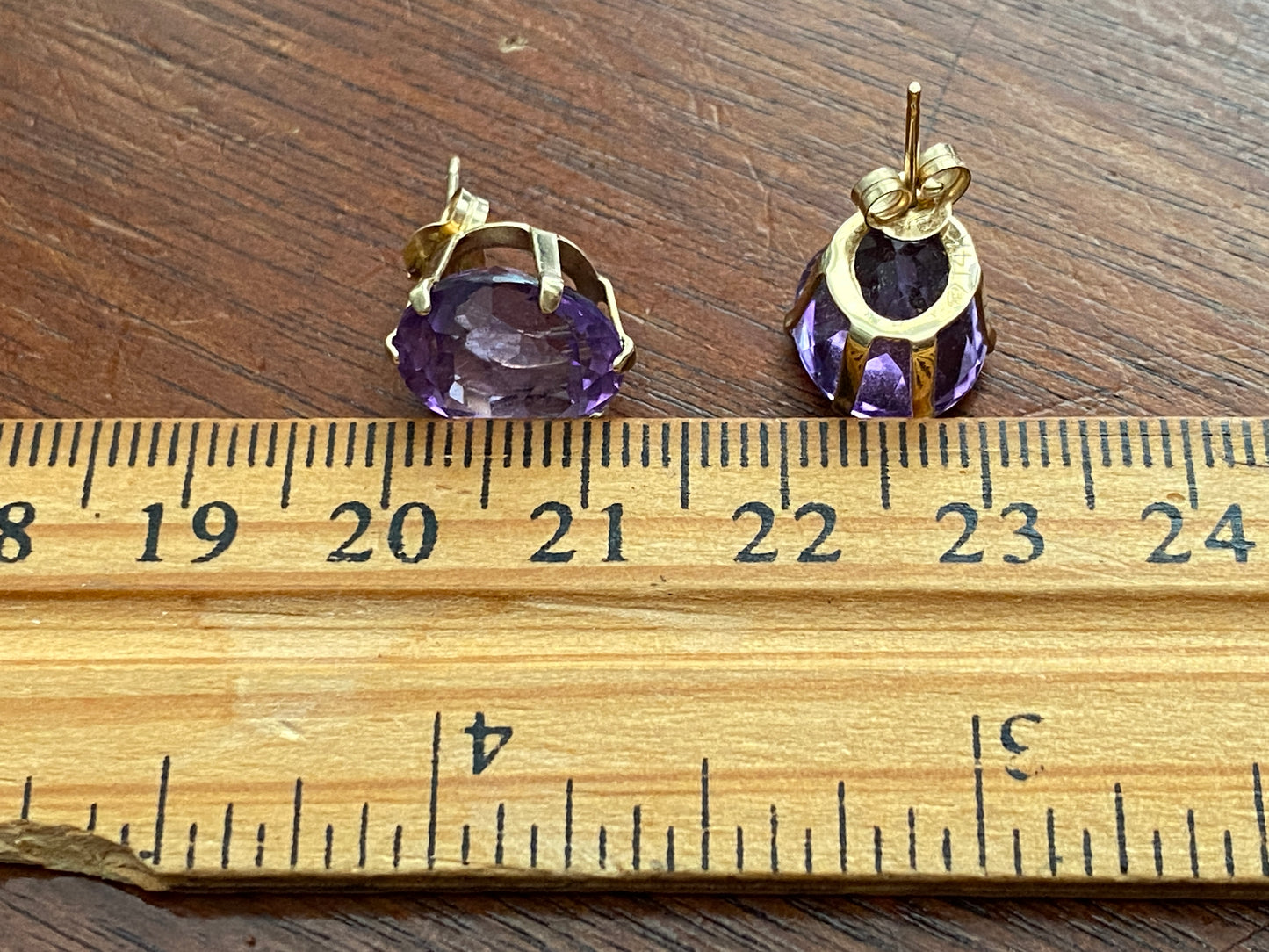 14k Yellow Gold 10x12mm Amethyst Pierced Stud Earrings