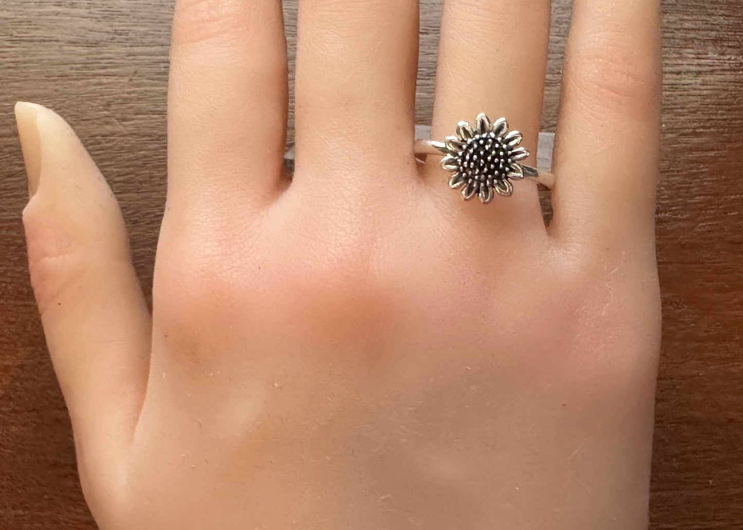 Sterling Silver 925 Sunflower Flower Ring Sz 8.5