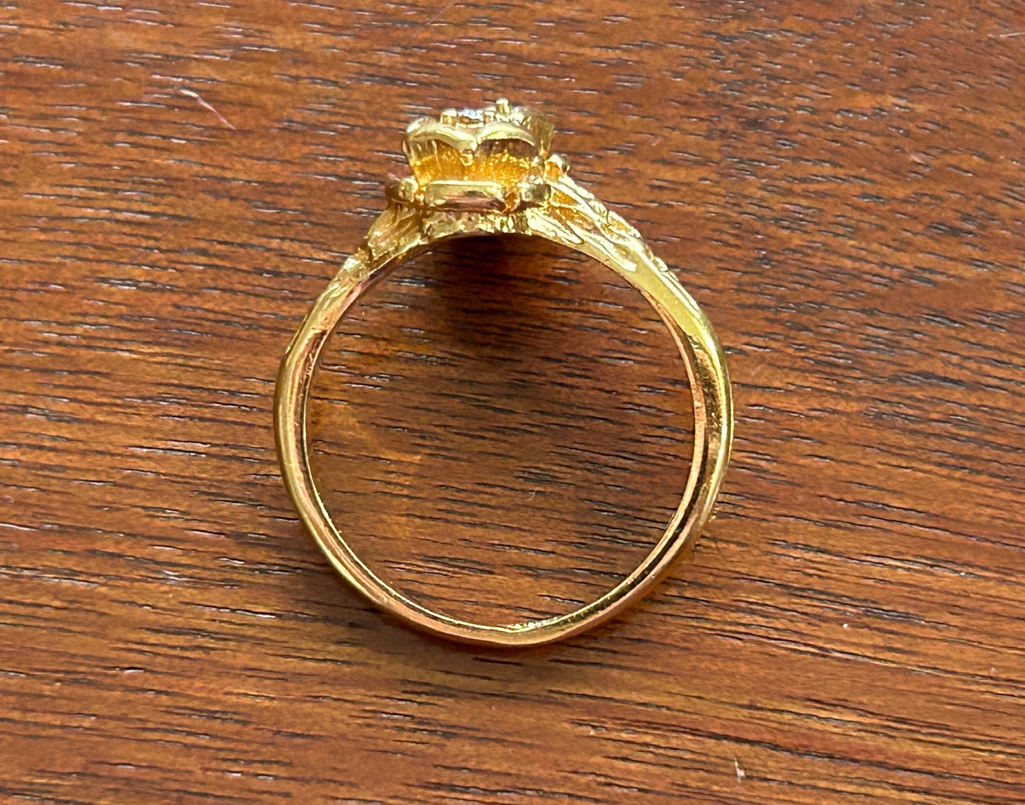 Cute Gold Tone Bypass Style Flower Ring CZ Sz 7.75