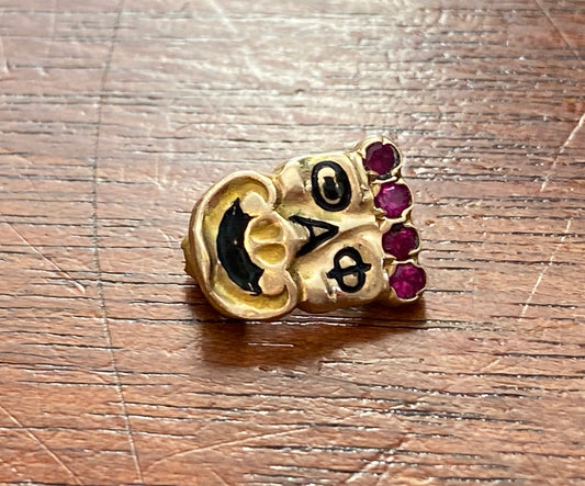 Antique Theta Alpha Phi 14k Yellow Gold Ruby Skull Fraternity Pin Brooch