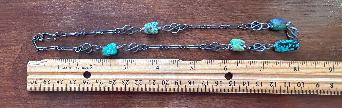 Sterling Silver 925 Turquoise Bead Chain Link Necklace