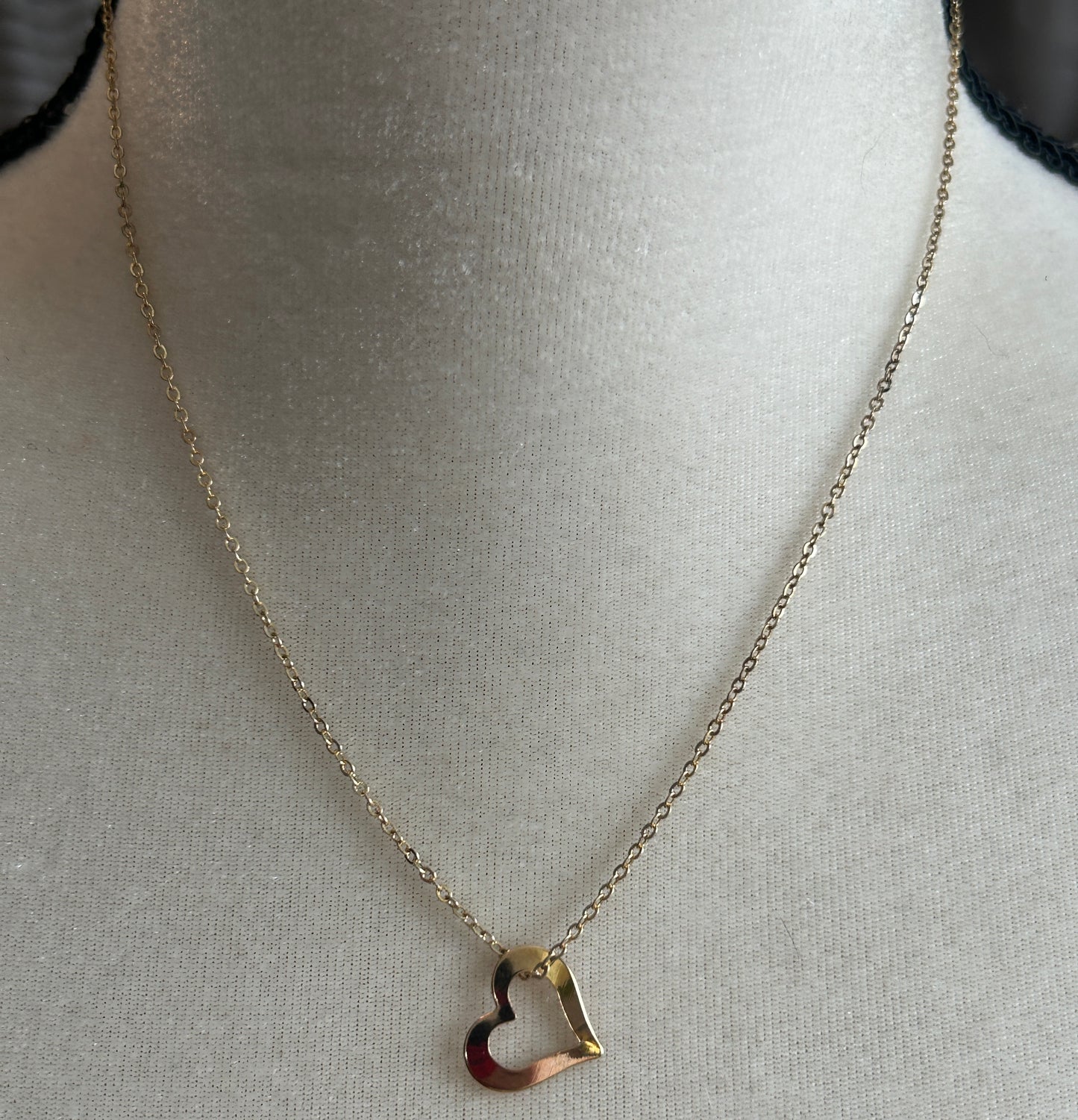 18k Yellow Gold Plate Open Heart Pendant Chain Link Necklace