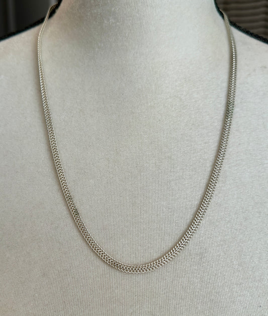Signed Milor Sterling Silver 925 Flat Chain Link Necklace 24" Long x 4mm Wide
