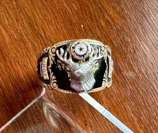 Vintage Mens 10k Yellow Gold Enamel Elks Ring Sz 11.25