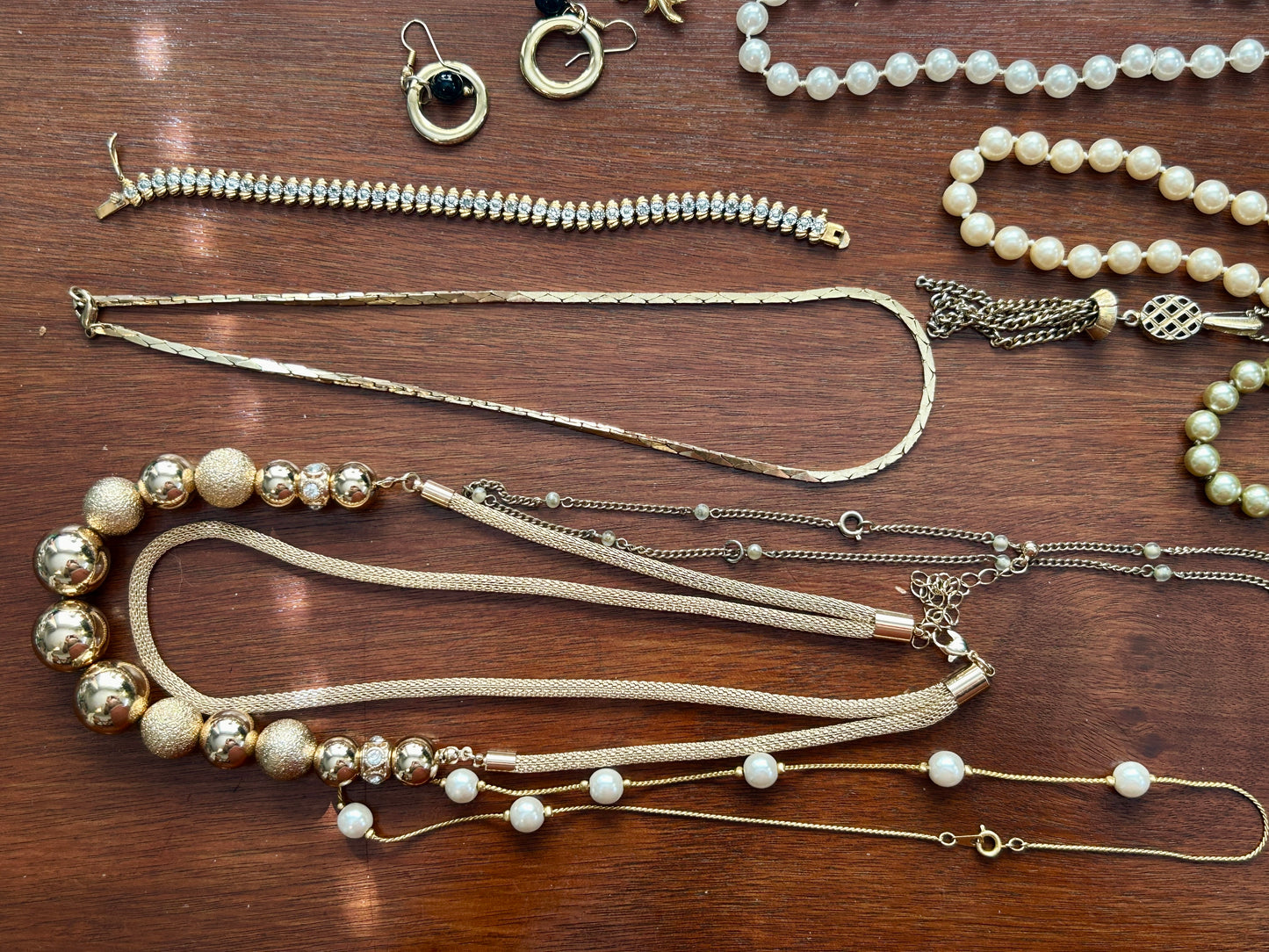 Vintage to Now Jewelry Lot Faux Pearls Gold Chain Necklaces Thermoset Earrings