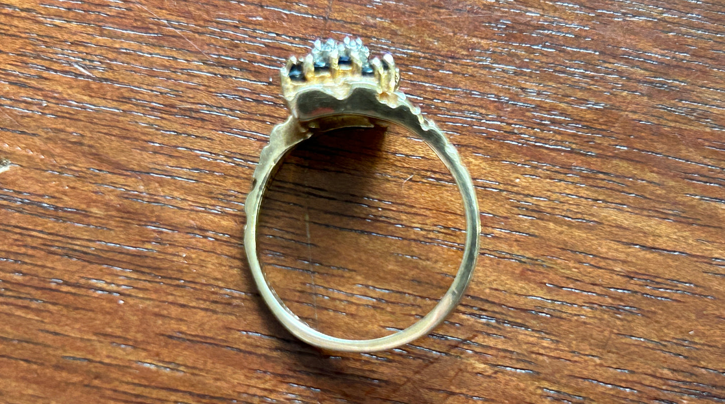 10k Yellow Gold Nugget Style Sapphire Diamond Ring Sz 6.25 Bypass Style