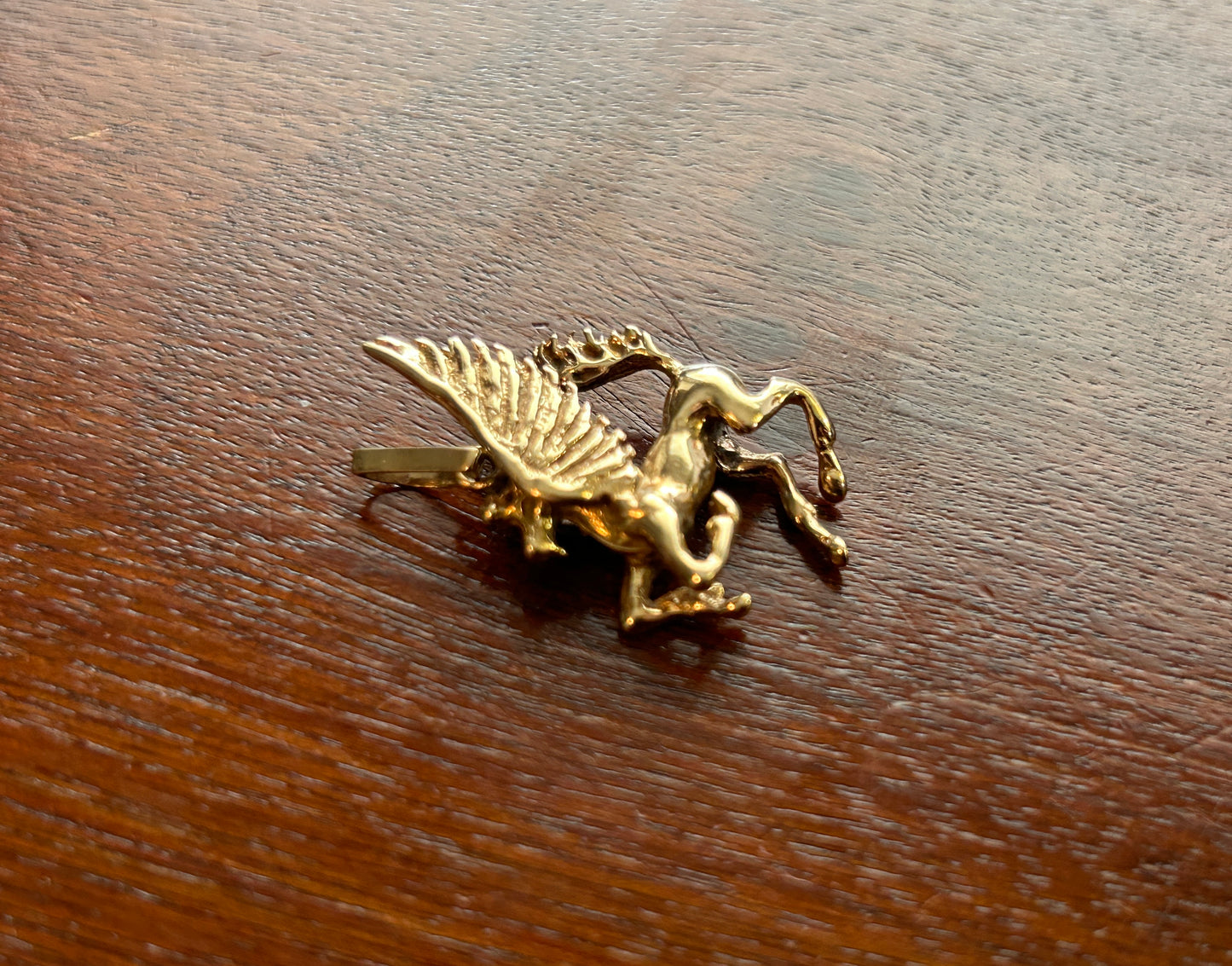 14k Yellow Gold HEAVY Pegasus Winged Horse Pendant