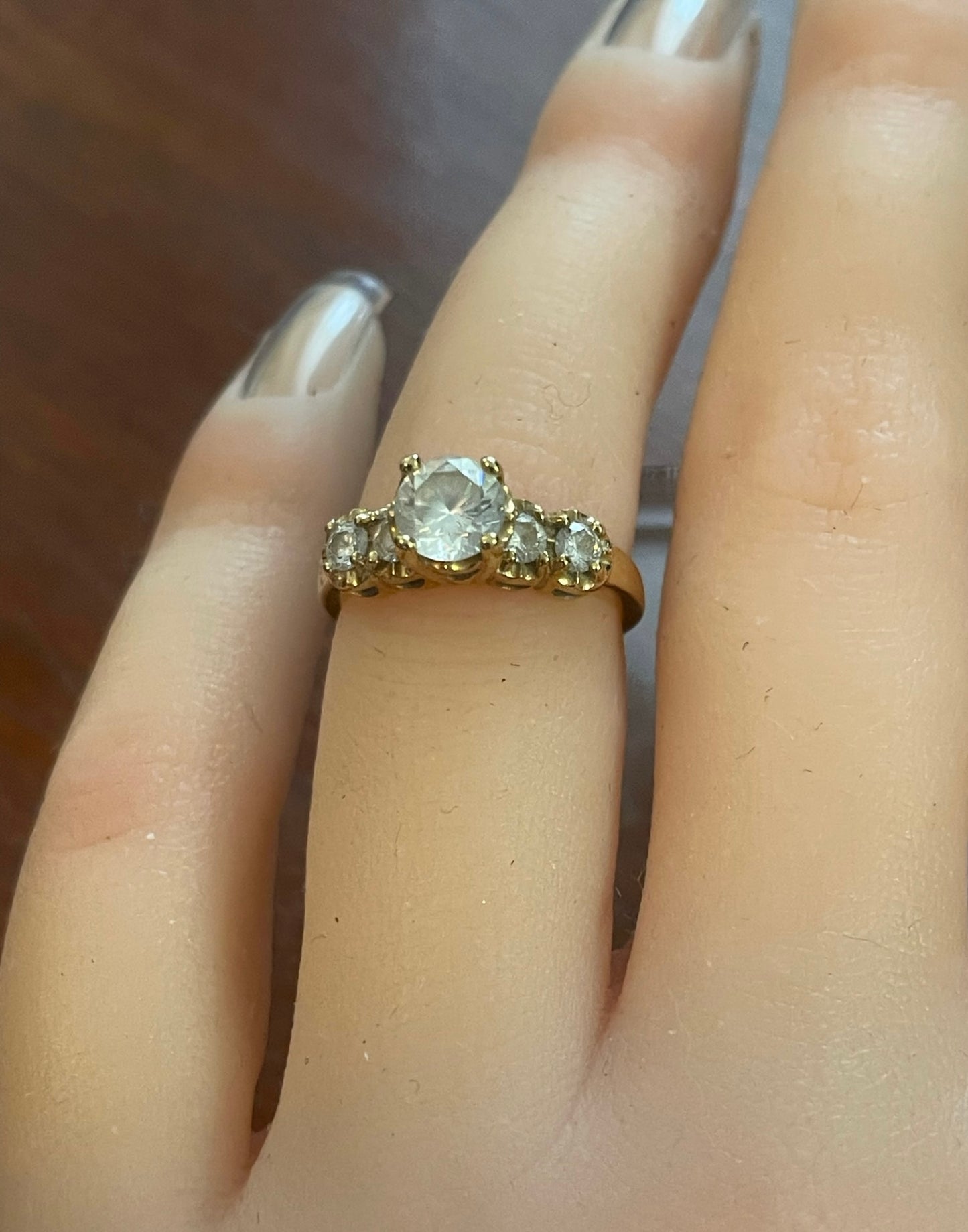 14k Yellow Gold 5 Round Cubic Zirconia Ring Sz 4.75