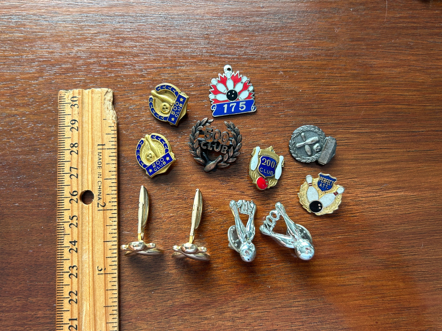 Vintage Bowling Themed Jewelry Lot Cufflinks Broochs Pin Enamel Gold Silver Tone