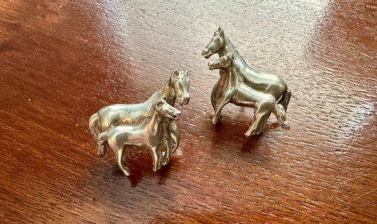 Vintage Unmarked Silver Large Horse Stud Pierced Earrings