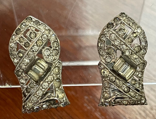 Vintage Art Deco Silver Tone Baguette Shoe Clips