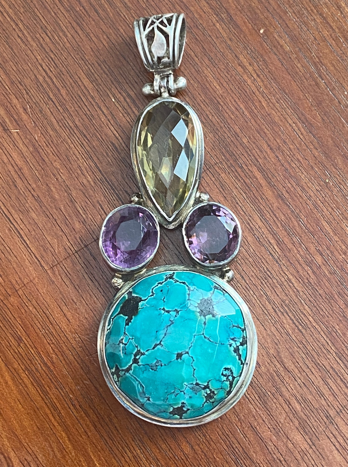 Sterling Silver 925 Faux Turquoise Gemstone Large Necklace Pendant