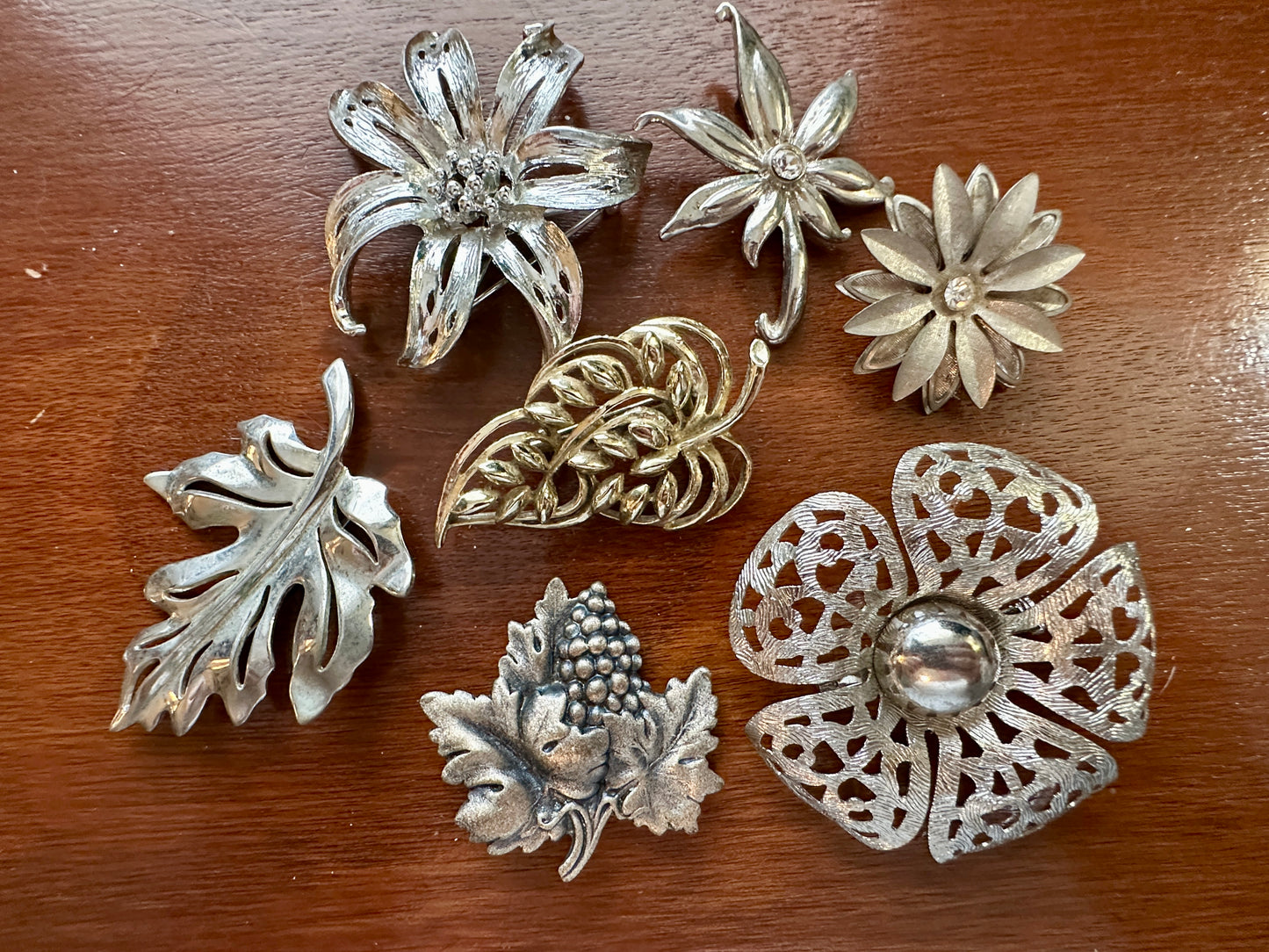 Vintage Silver Gold Tone Large Nature Flower Leaf Brooch Pin Lot