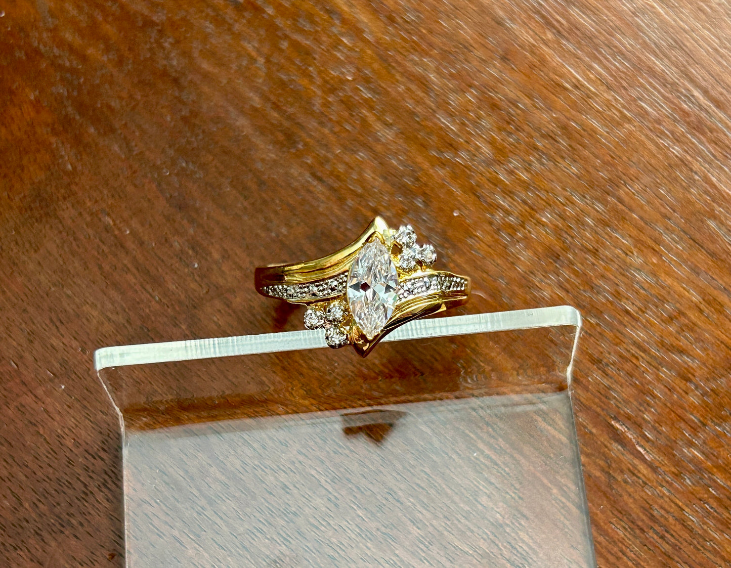 Palm Beach by Seta Gold Plate Designer Cocktail Ring Marquise Rhinestone Sz 10