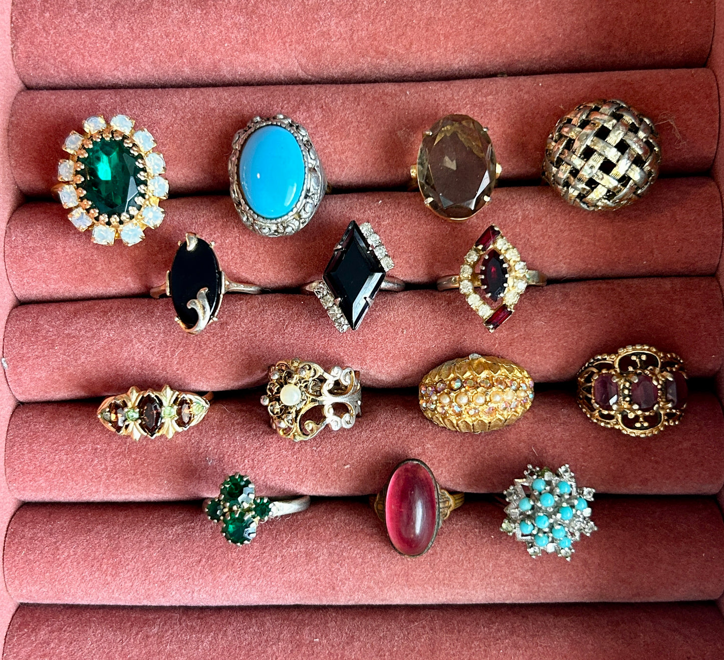 Vintage Lot Costume Fashion Cocktail Rings Rhinestones Cabochon Faux Turquoise