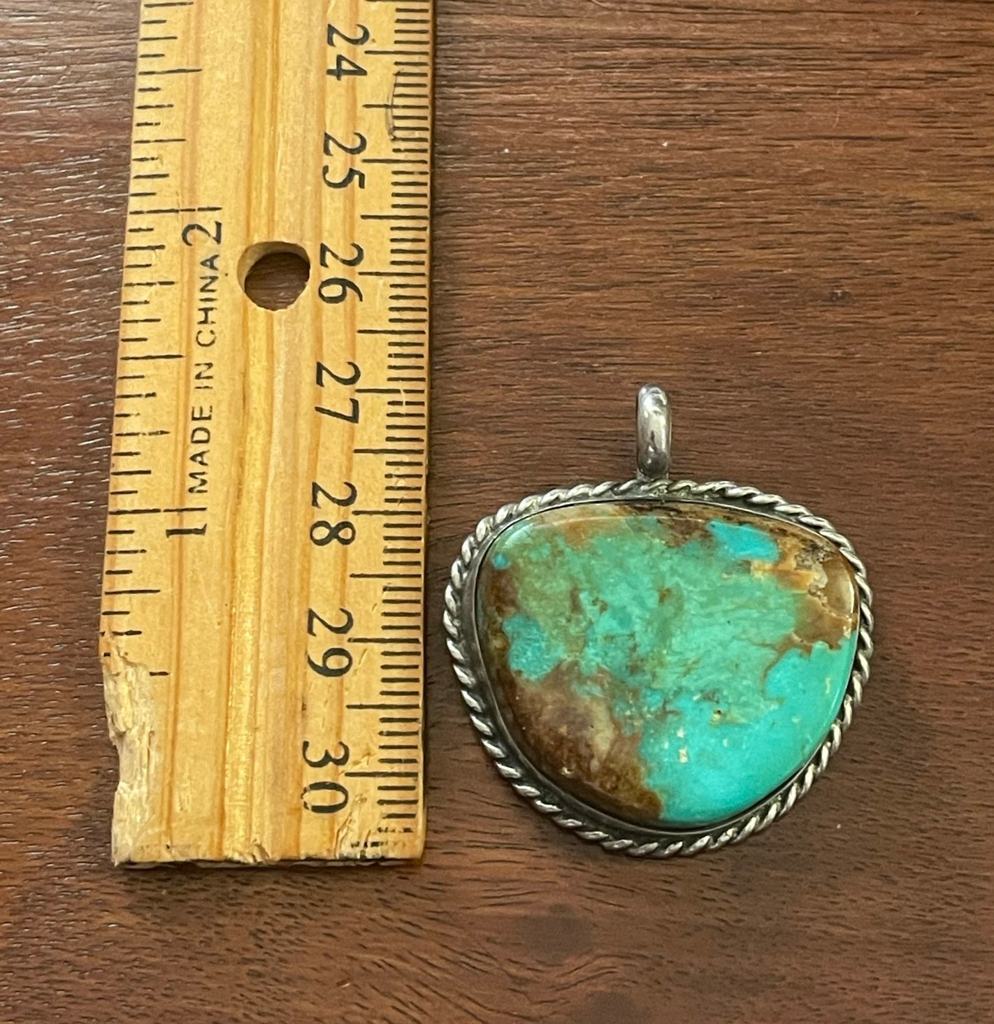 Vintage Silver Tone Royston Turquoise Rope Border Necklace Pendant