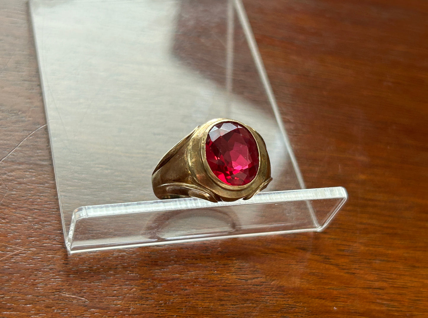 Vintage Men's Dason 10k Yellow Gold Simulated Ruby Signet Ring Sz 8