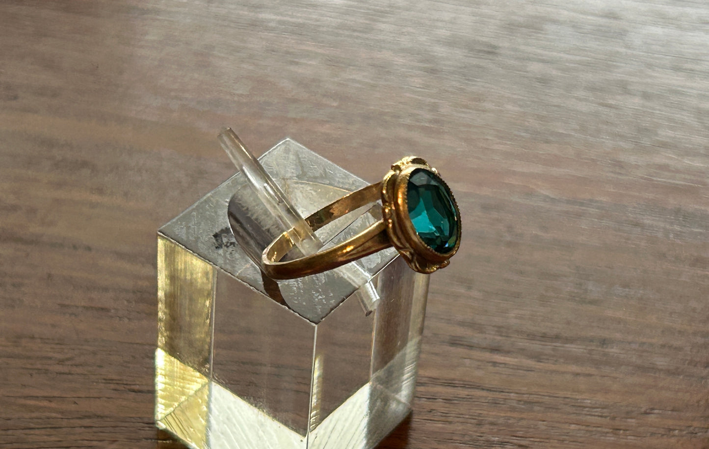 Vintage PSCO 10k Yellow Gold Teal Stone Ring Sz 4