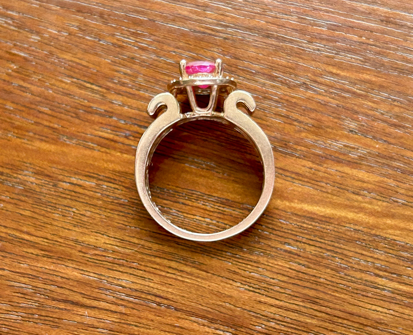 14k Rose Gold Oval Cut Red Ruby Diamond Halo Ring Sz 6