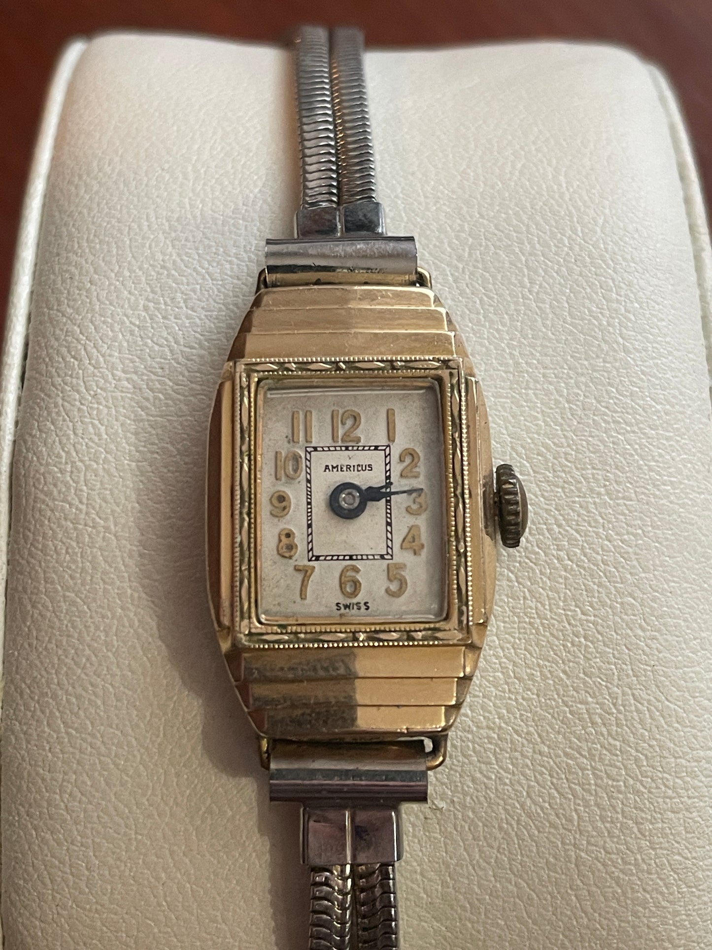 Vintage Two Tone Art Deco Americus Wristwatch Marked Hong Kong