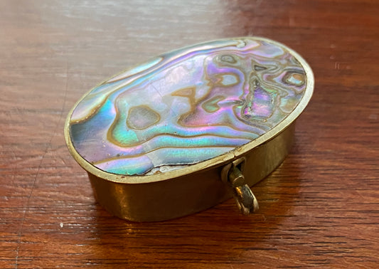 Vintage Alpaca Silver Abalone Small Hinged Trinket Box