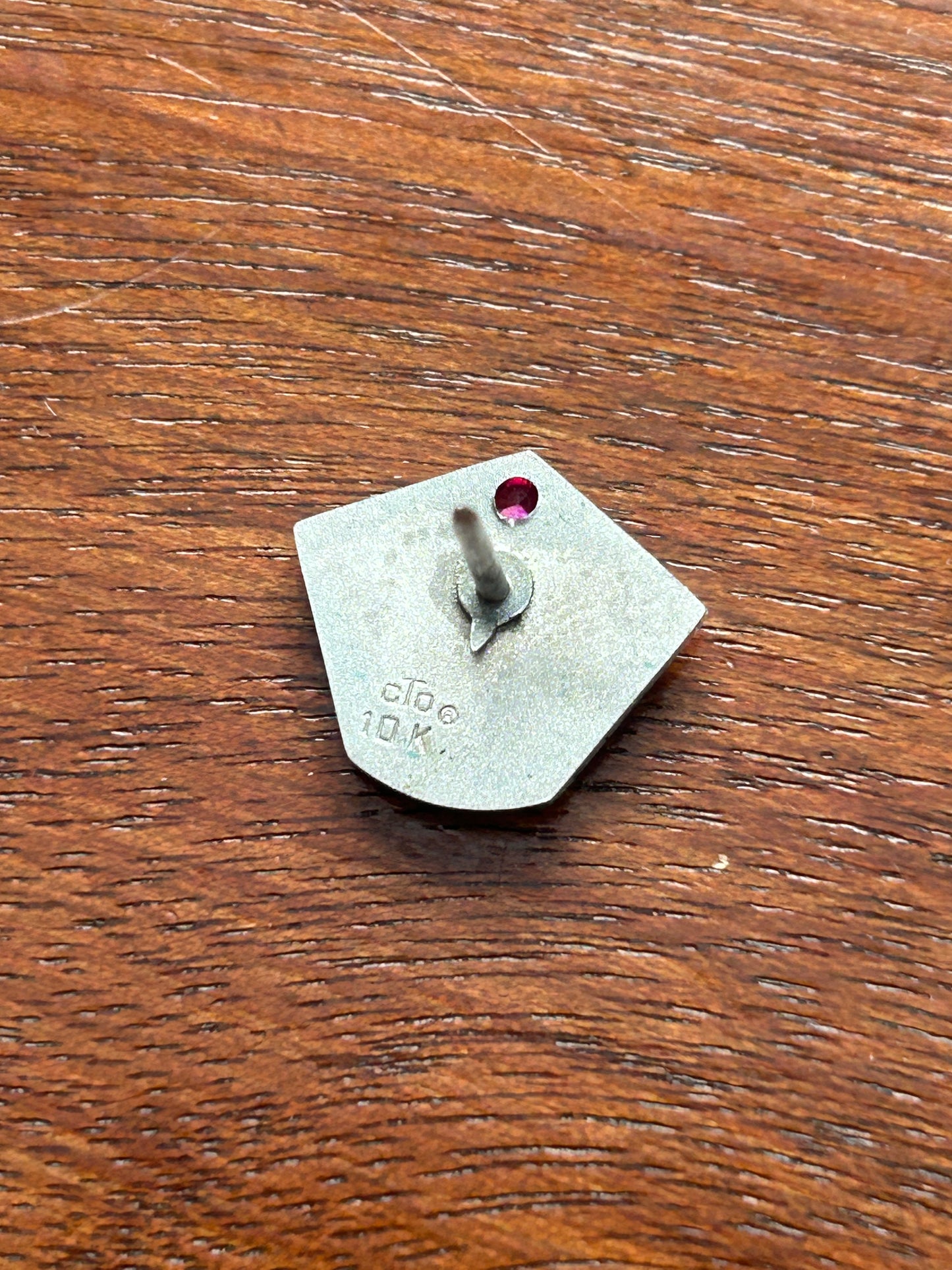 Vintage 10k White Yellow Gold Ruby Crown Lapel Pin Pinback