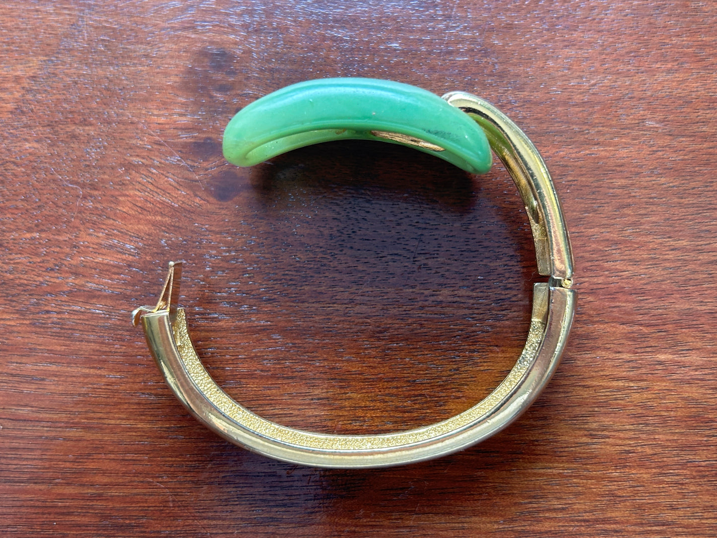 BROKEN Vintage 1976 Givenchy Faux Jade Gold Tone Bangle Bracelet