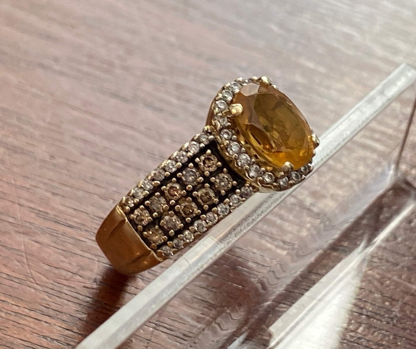 LeVian 14k Yellow Gold 1ct Oval Citrine Chocolate Diamond Ring Sz 7.25