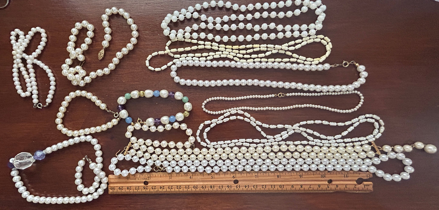 Vintage to Now Faux Pearl Bead Necklace Strands Bracelets Lot