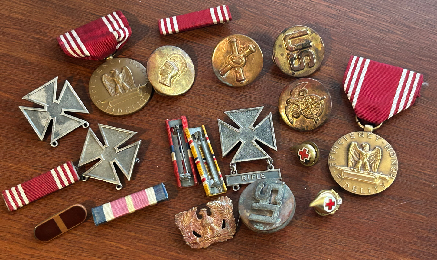 Mixed Lot of Vintage Military Badges Ribbons Buttons