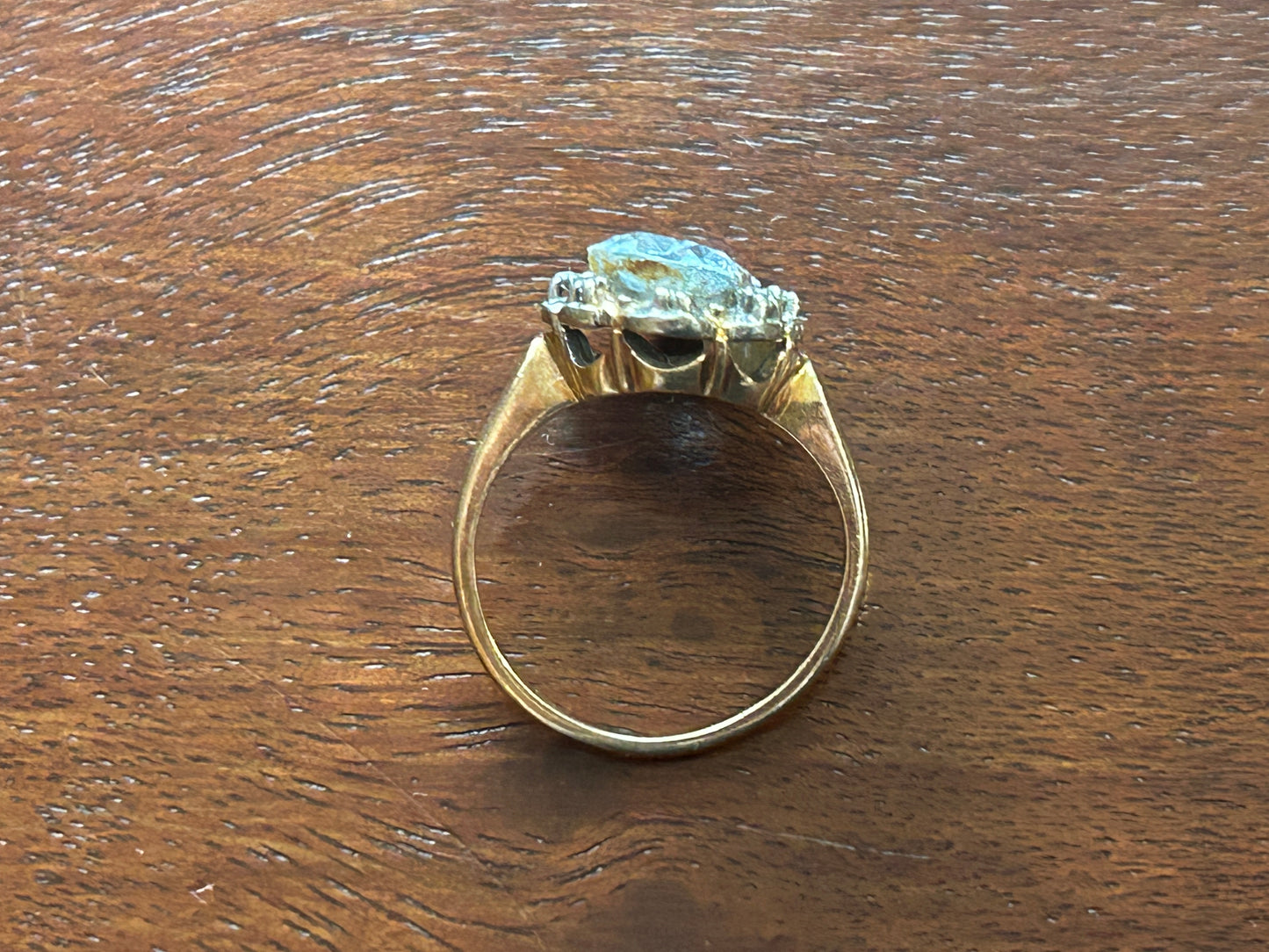 Vintage 10k Yellow Gold Aquamarine Diamond Ring Signed SKAL Sz 4