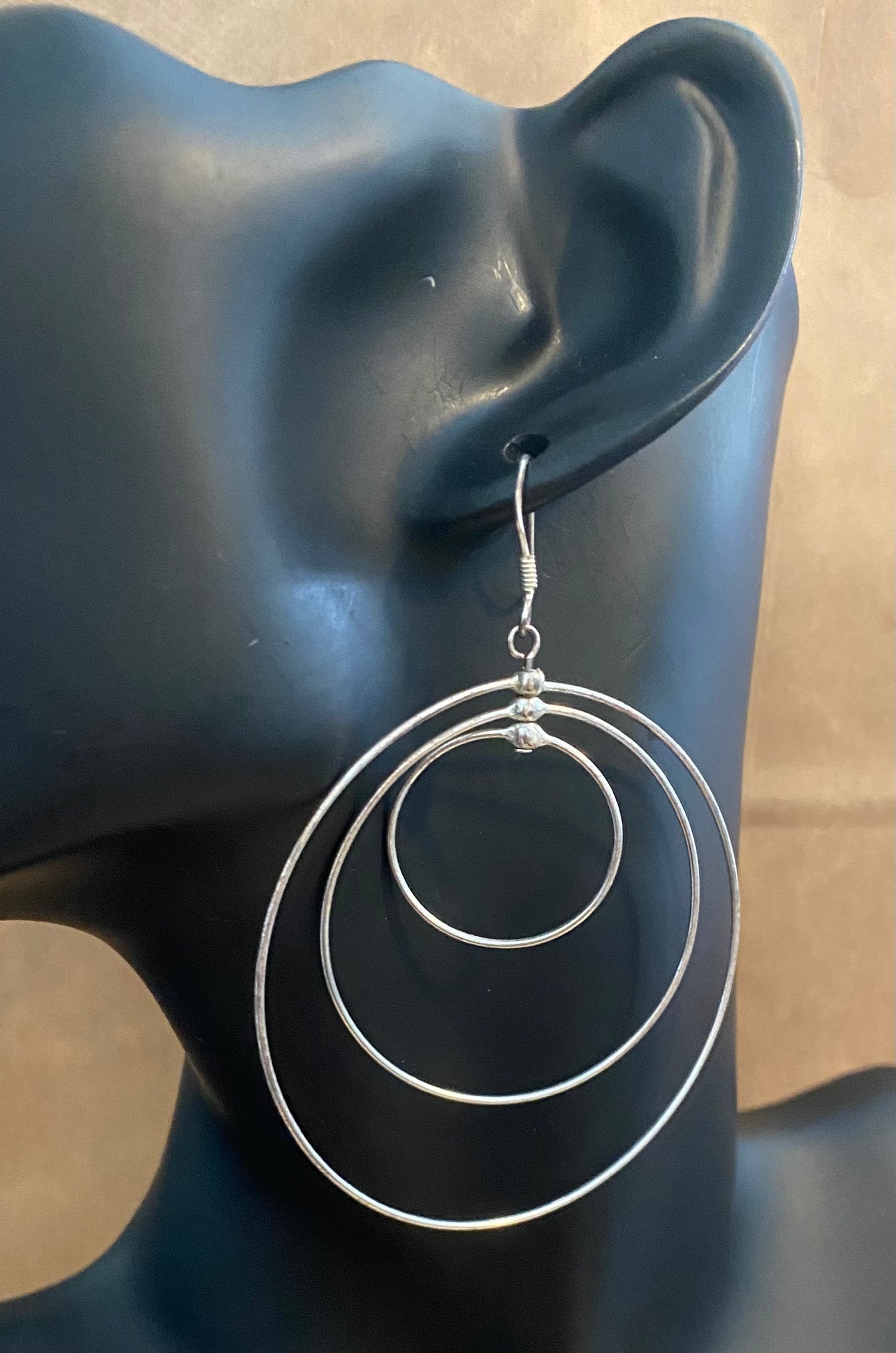 Sterling Silver 925 Large Moving Circle Drop Dangly Pierced Earrings