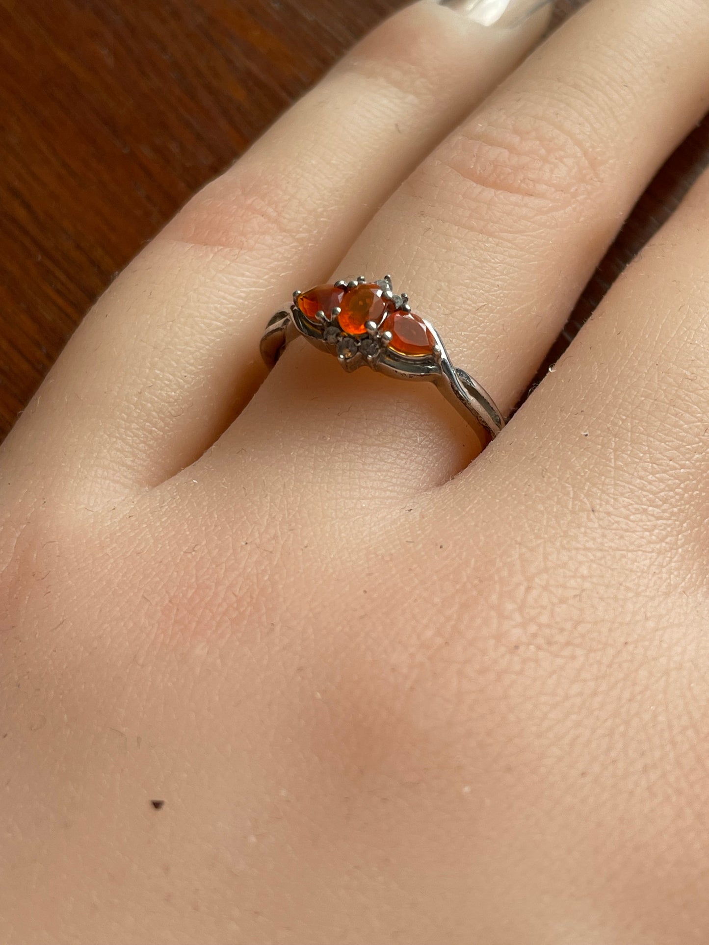 Vintage Sterling Silver 925 & Orange 3 Stone Ring Band Sz 7 DJoy