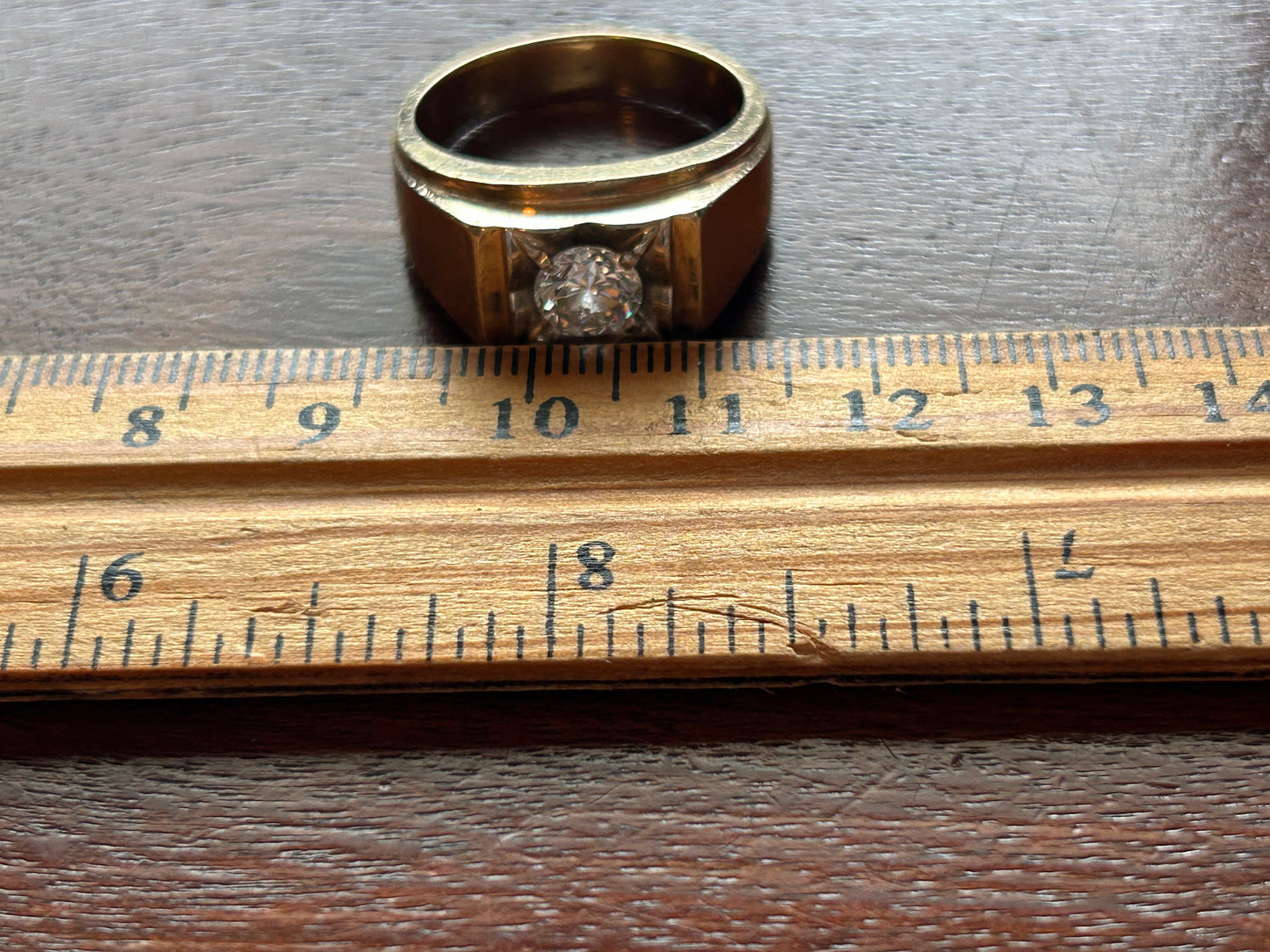 Vintage 14k Yellow Gold Mens .93 - 1ct Diamond Solitaire Signet Ring Sz 10.5