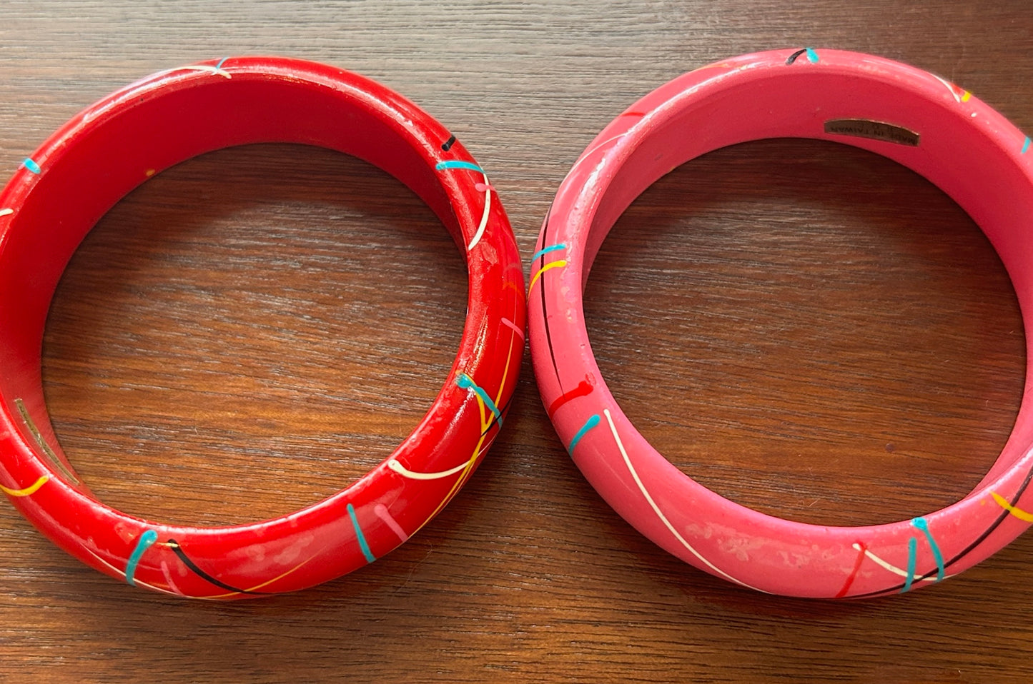 Vintage ROC Taiwan 80's Colorful Bangle Bracelet Set of 2