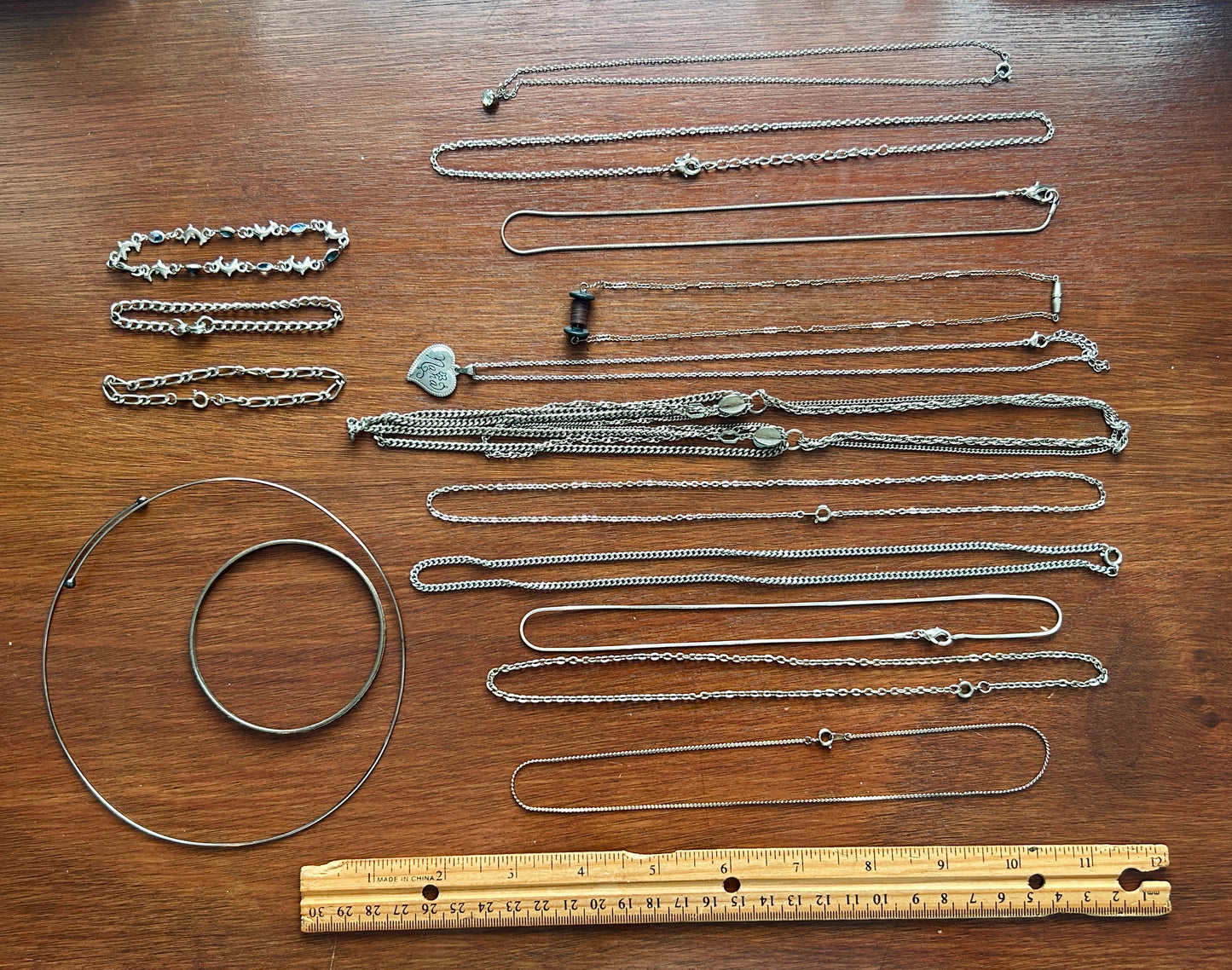 Vintage to Now Silver Tone Jewelry Lot Chain Necklaces Hearts Bracelets & More